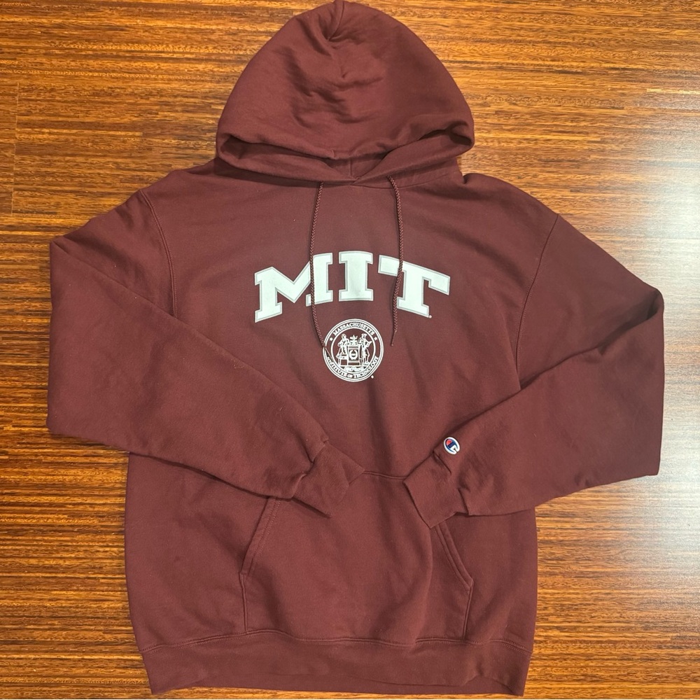 Champion MIT College Men's Large Hoodie Sweatshirt Pullover Maroon EUC